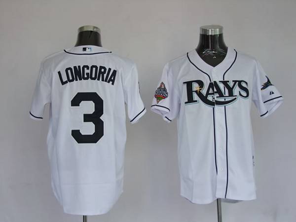 Rays #3 Evan Longoria Stitched White MLB Jersey - Click Image to Close